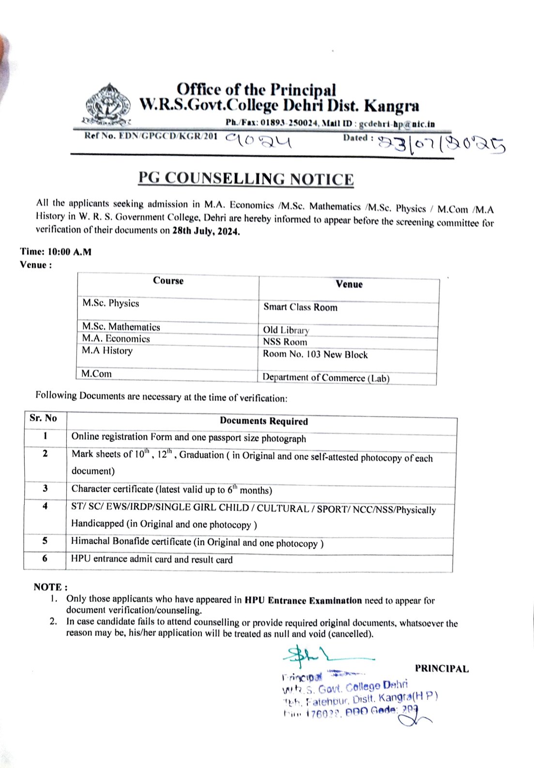 pg counselling notice